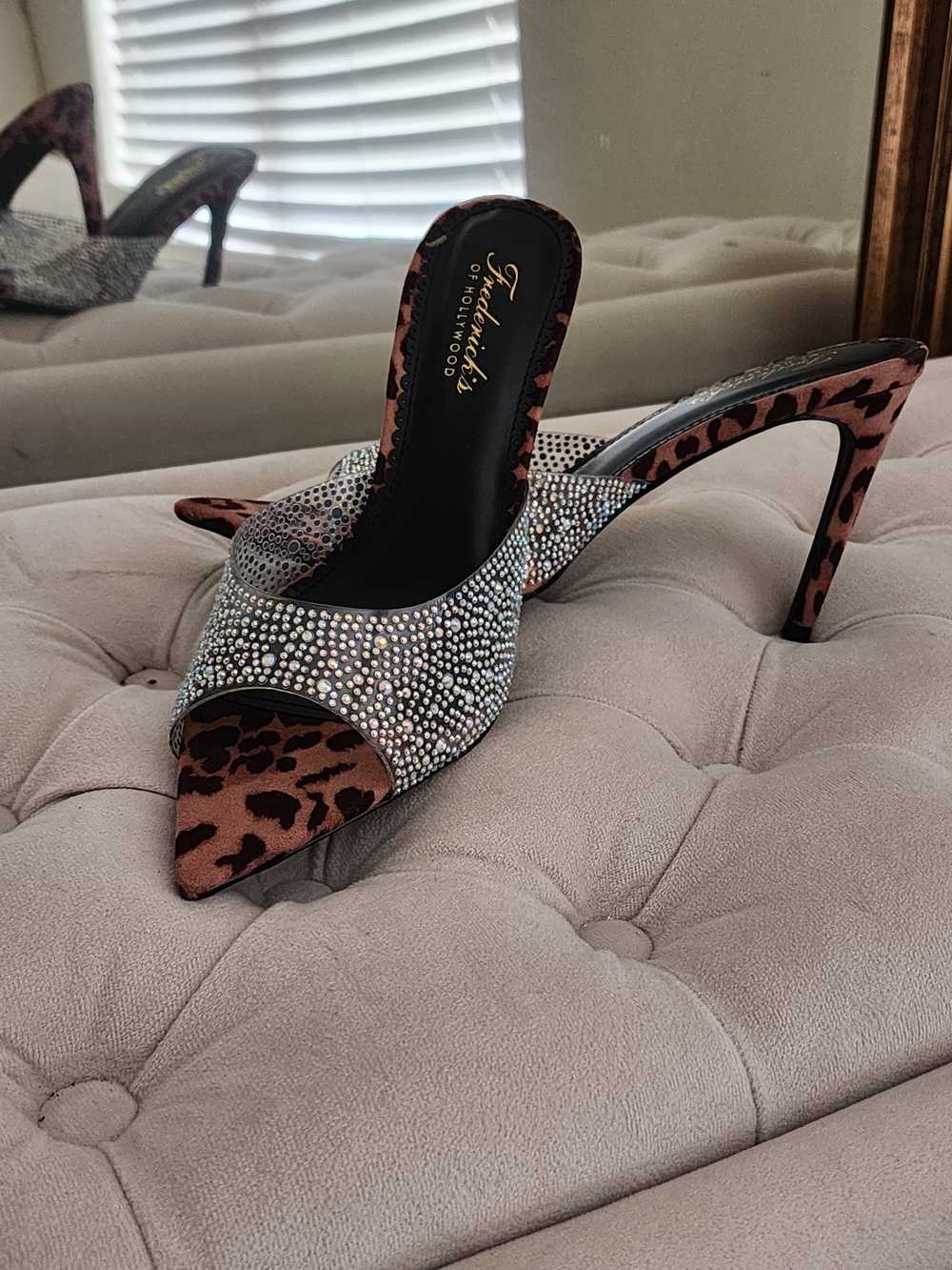 Rhinestone Leopard-Print Slip-on Heels - Pink/Brown